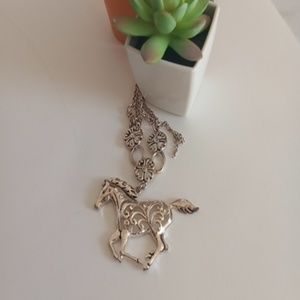 Silver paded jewld horse necklace